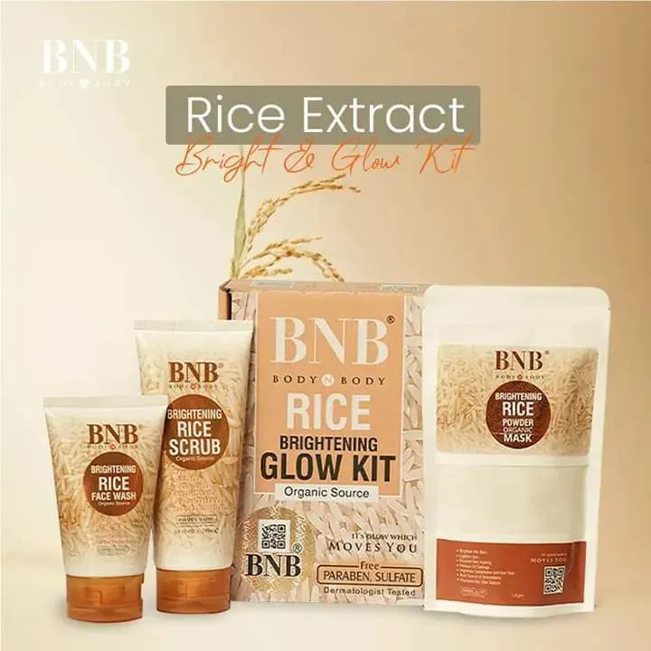 BNB RICE KIT - Rice Face Wash, Rice Scrub, Rice Brightening Mask Powder (Set of 3) - Image 2