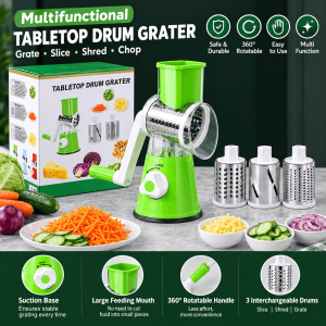 3 in 1 Manual Rotary Vegetable Cutter - Multifunctional Tabletop Drum Cutter