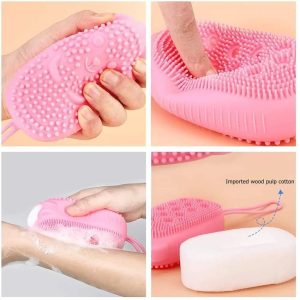 silicone body scrubber 2 in 1 exfoliating brush loofah