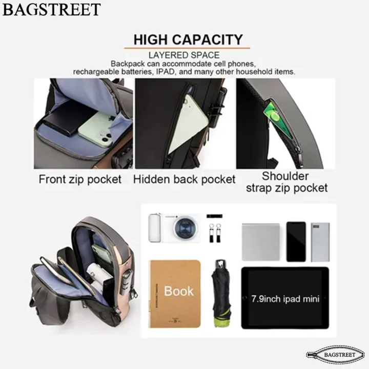 anti-theft sling bag - crossbody bag with USB charging port black