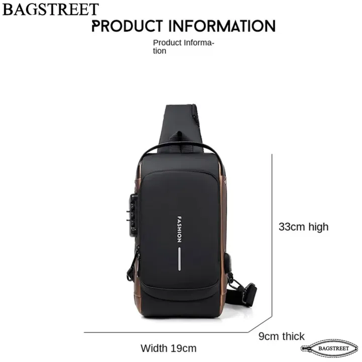 anti-theft sling bag - crossbody bag with USB charging port black