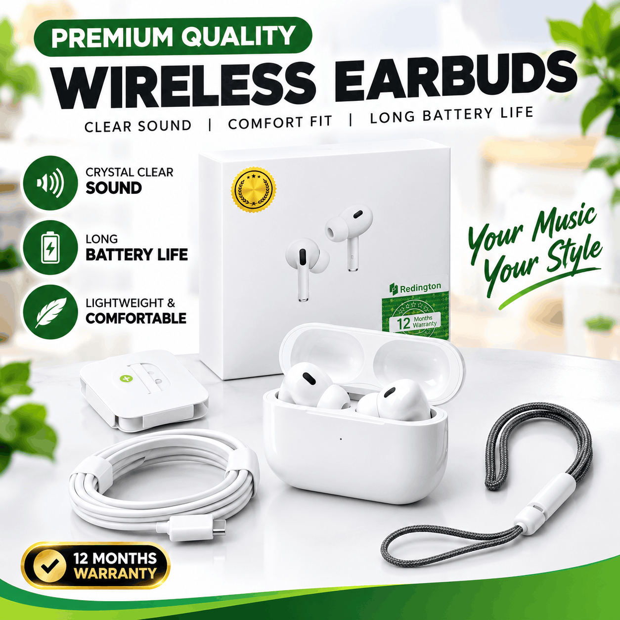 Pro 2 ANC Wireless Earbuds – Bluetooth TWS Earphones with Magnetic Type-C Charging Case, Touch Control